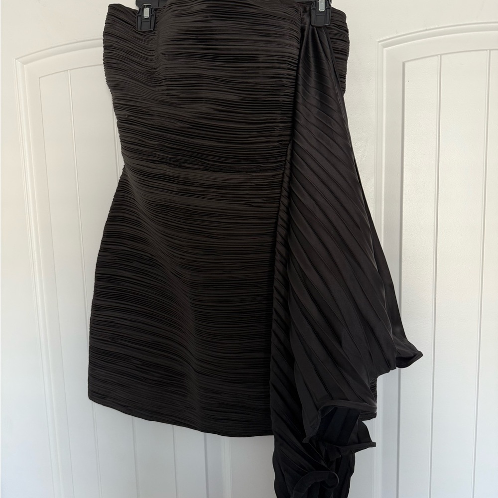 Black Asymmetrical Pleated Mini Dress